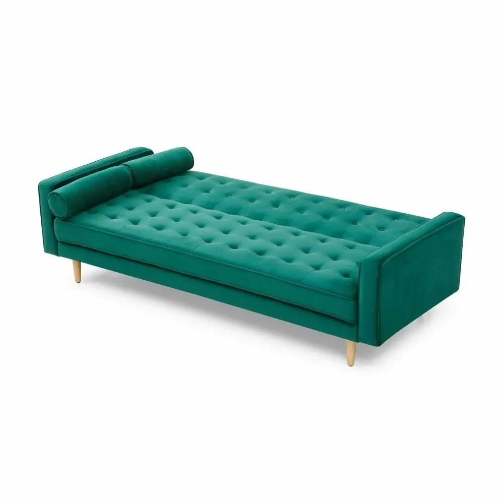 Design Square Modern Designer Scandinavian Velvet Fabric 3-Seater Sofa Bed - Green