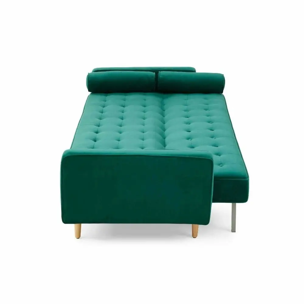 Design Square Modern Designer Scandinavian Velvet Fabric 3-Seater Sofa Bed - Green