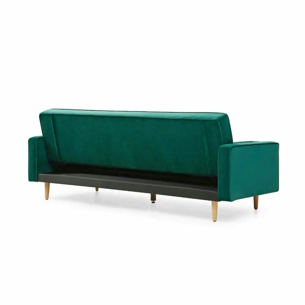 Design Square Modern Designer Scandinavian Velvet Fabric 3-Seater Sofa Bed - Green