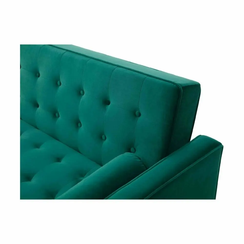 Design Square Modern Designer Scandinavian Velvet Fabric 3-Seater Sofa Bed - Green