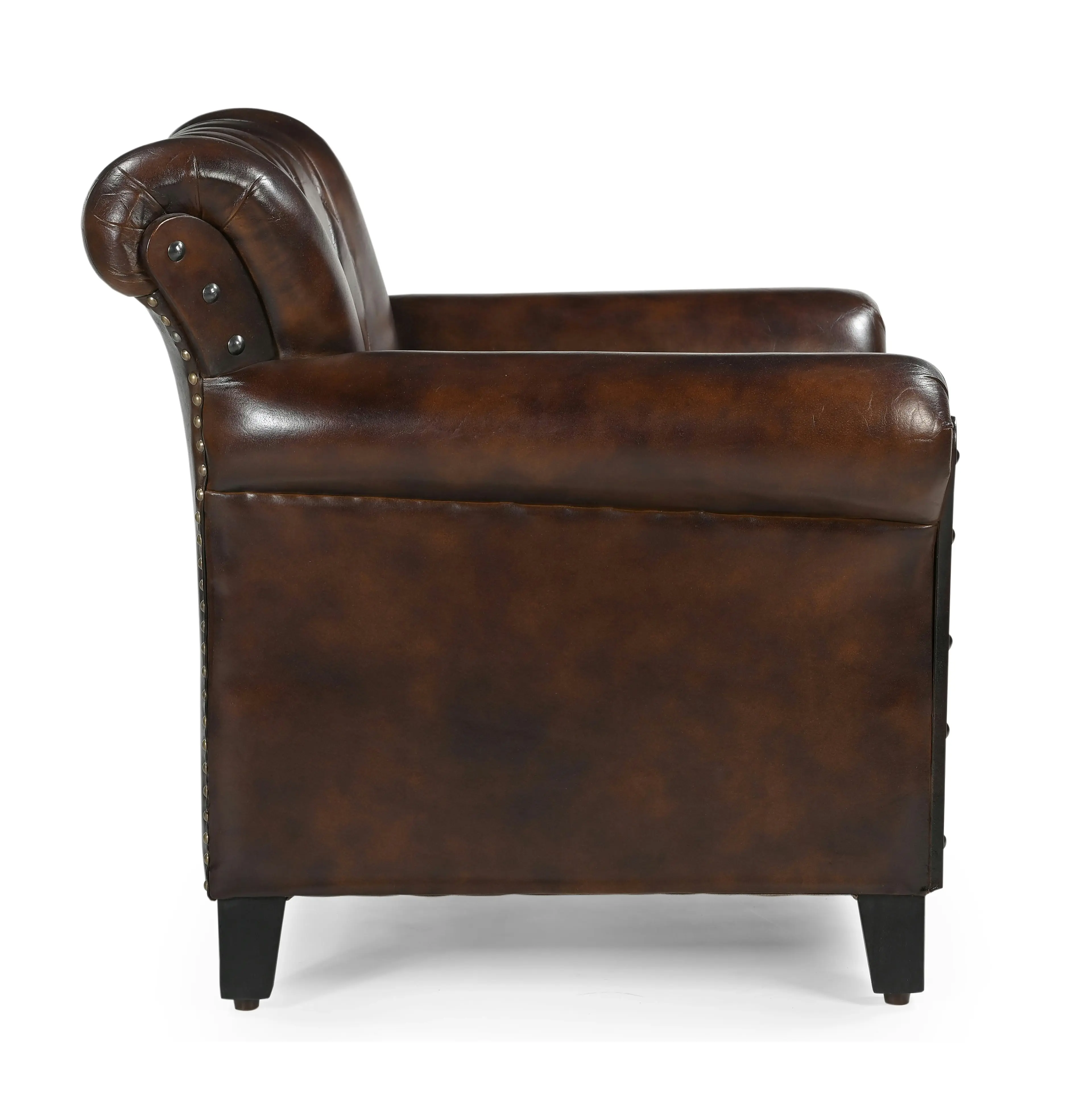 Studded Leather ArmChair Accent Relaxing Chair - Brown