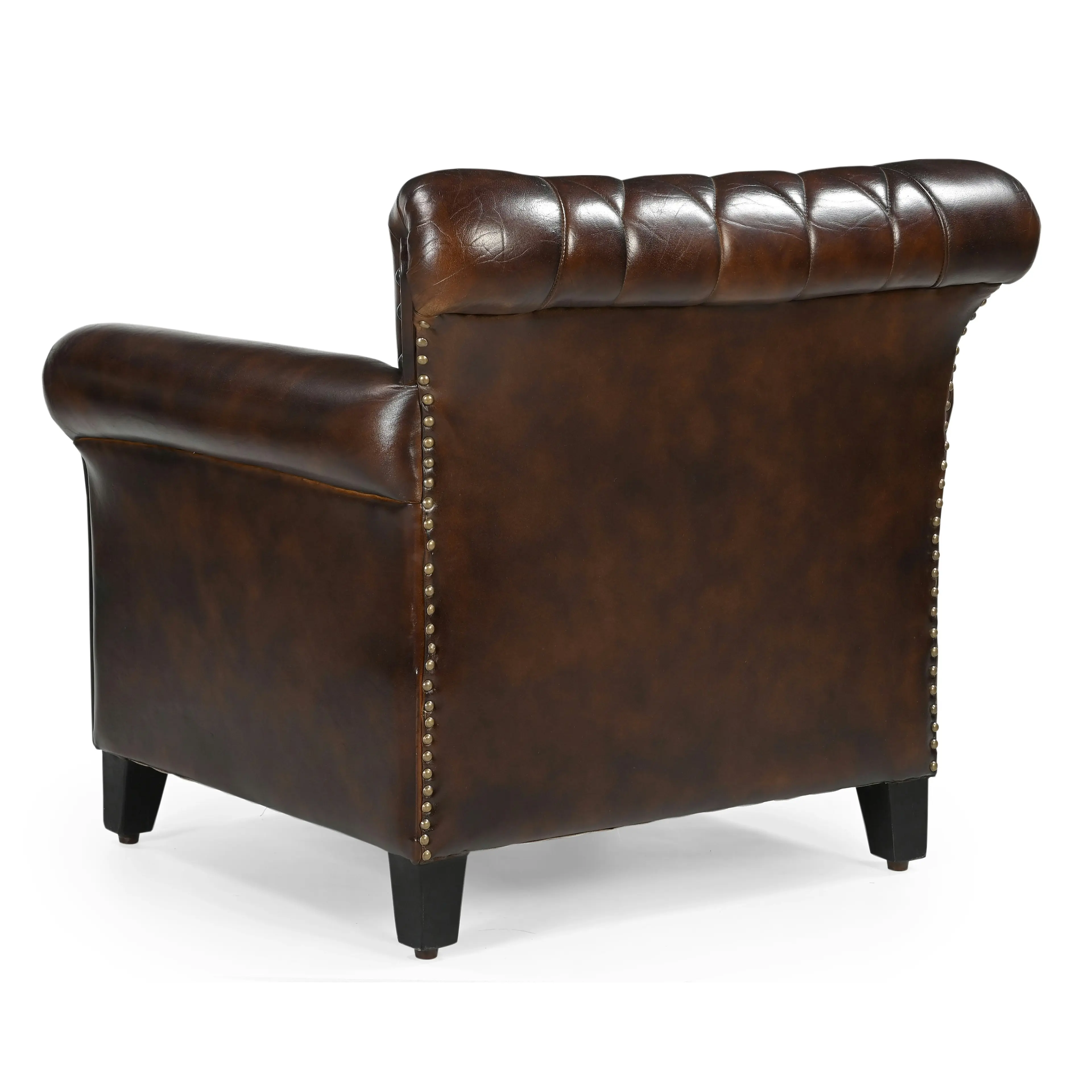 Studded Leather ArmChair Accent Relaxing Chair - Brown