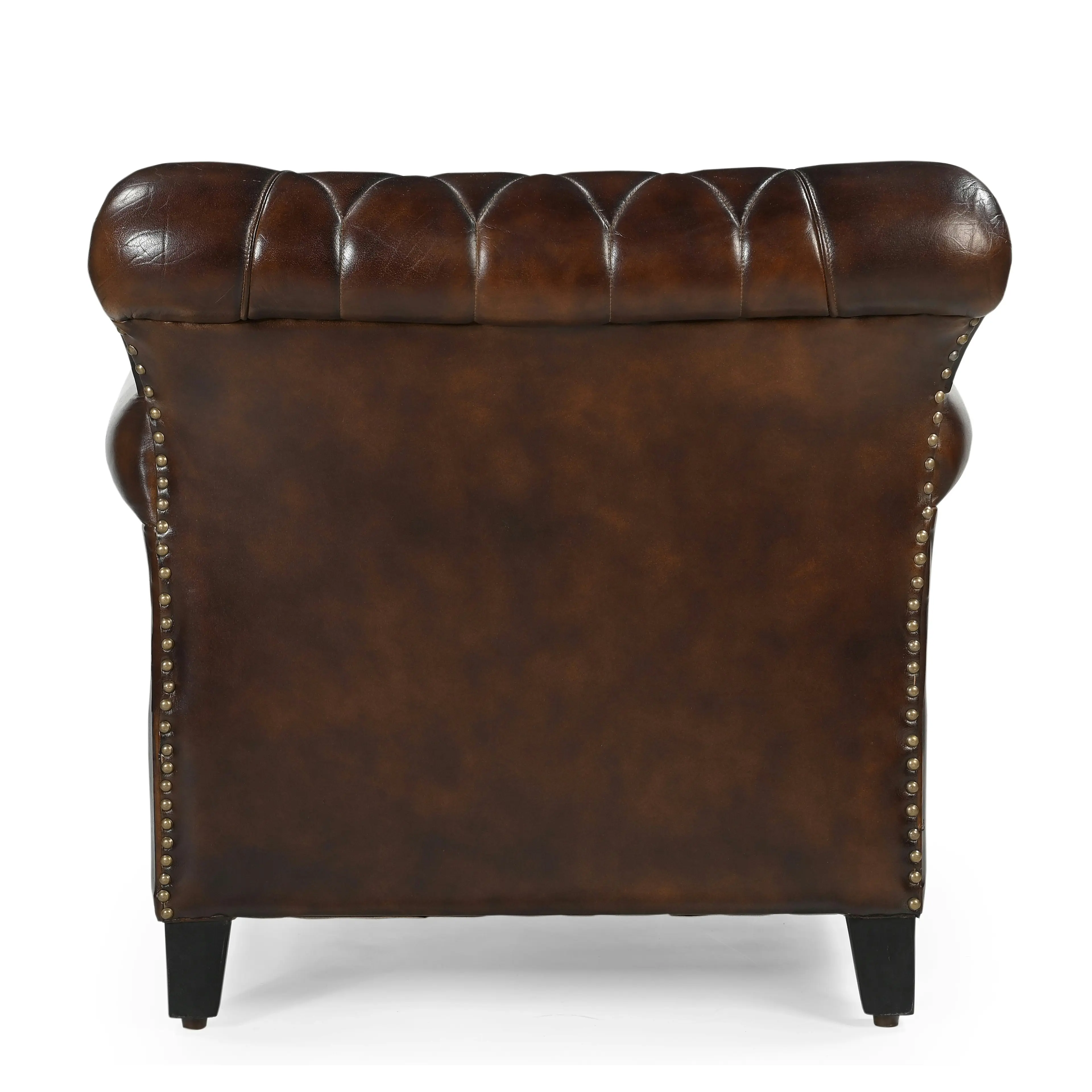 Studded Leather ArmChair Accent Relaxing Chair - Brown