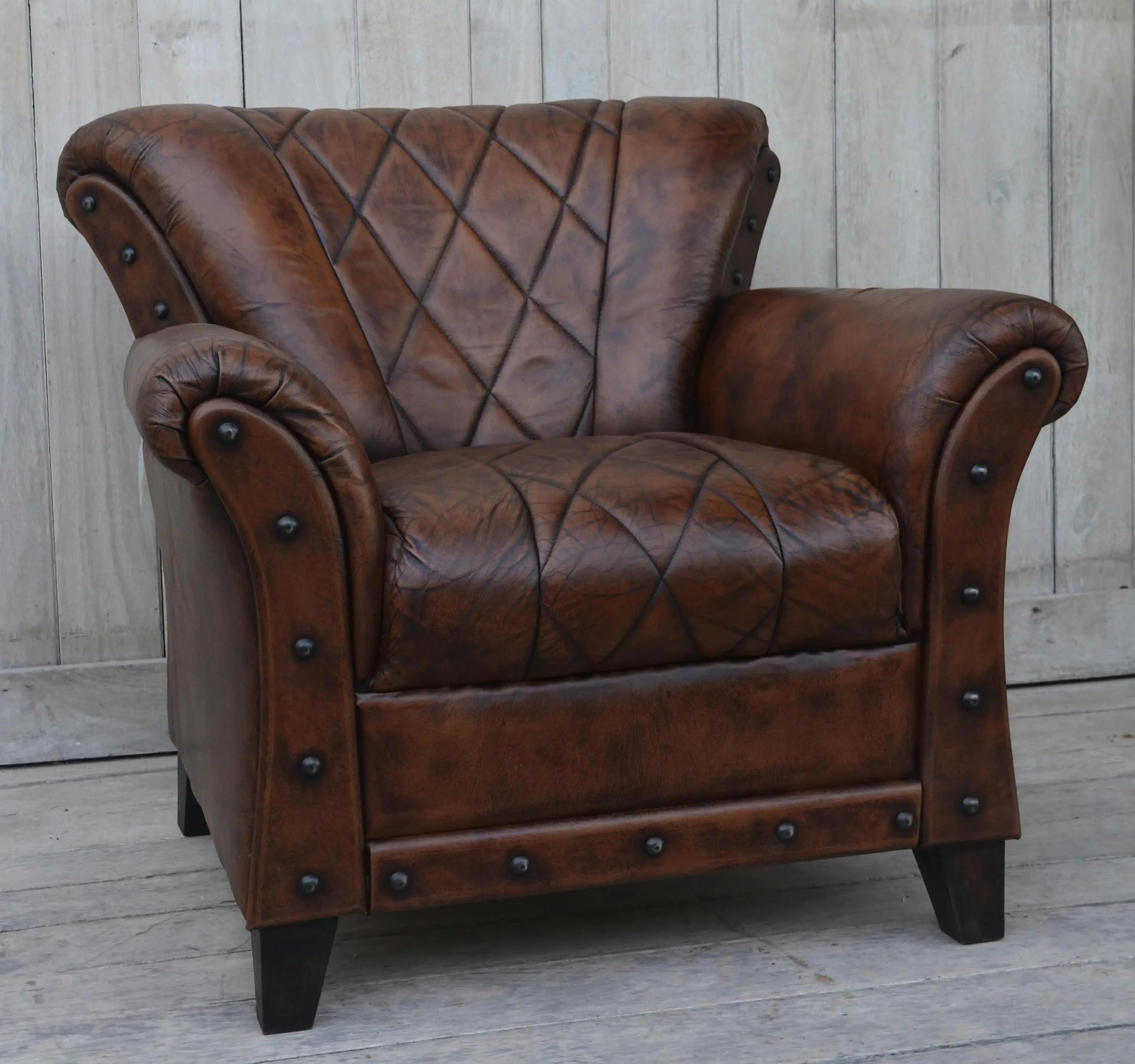 Studded Leather ArmChair Accent Relaxing Chair - Brown