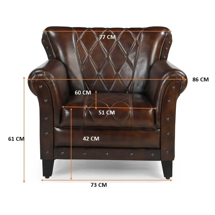 Studded Leather ArmChair Accent Relaxing Chair - Brown