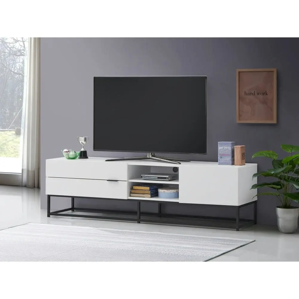 Design Square Brian Modern Entertainment Unit TV Stand 180cm W/ 1-Door 2-Drawers - White/Black