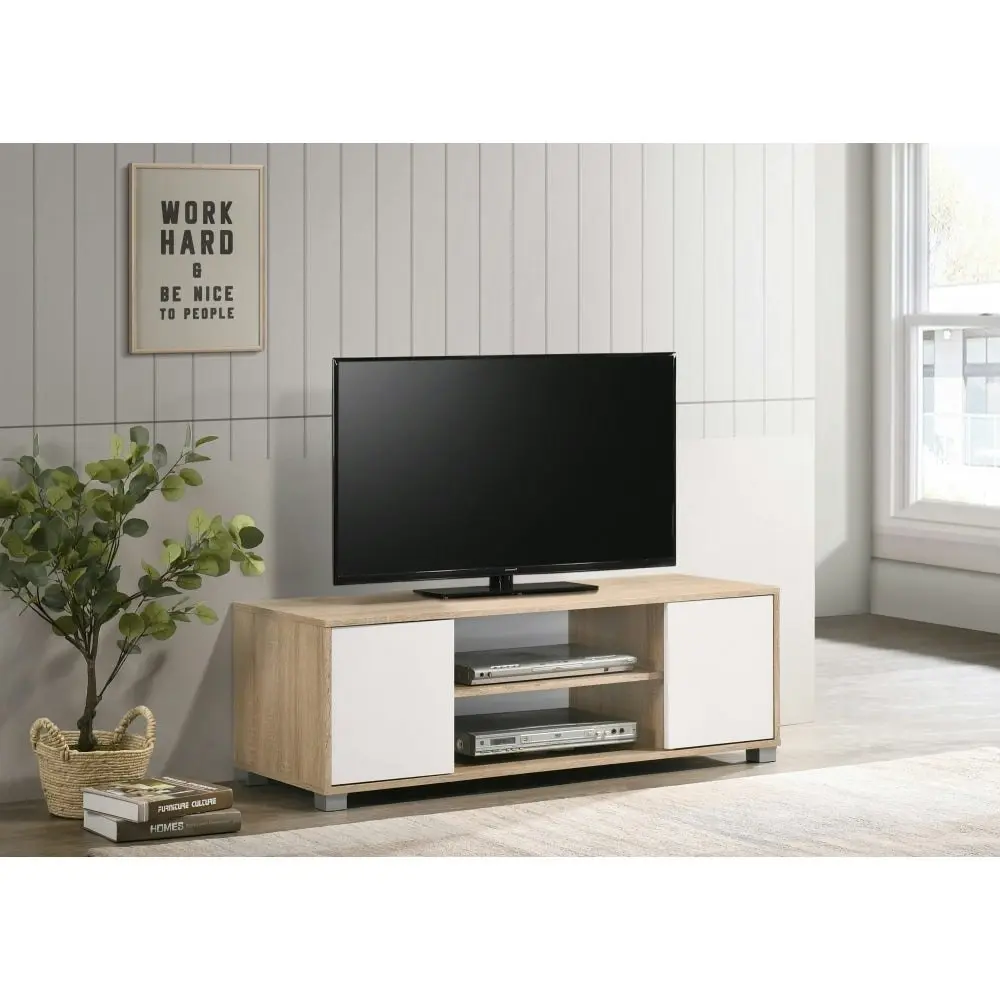 Design Square Aubree Compact TV Stand Entertainment Unit W/ 2-Door 120cm - Oak.White