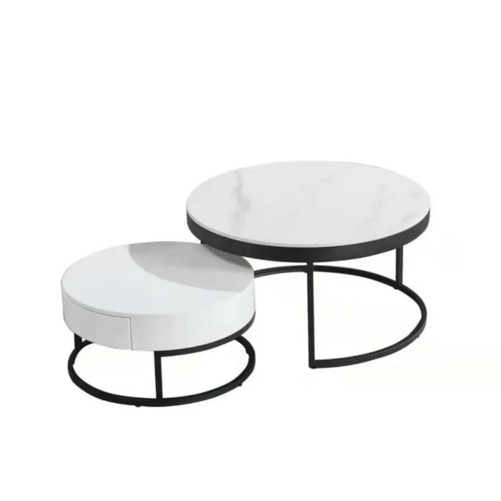 Our Home Carissa Round Nesting Sintered Stone Coffee Table - Black & White