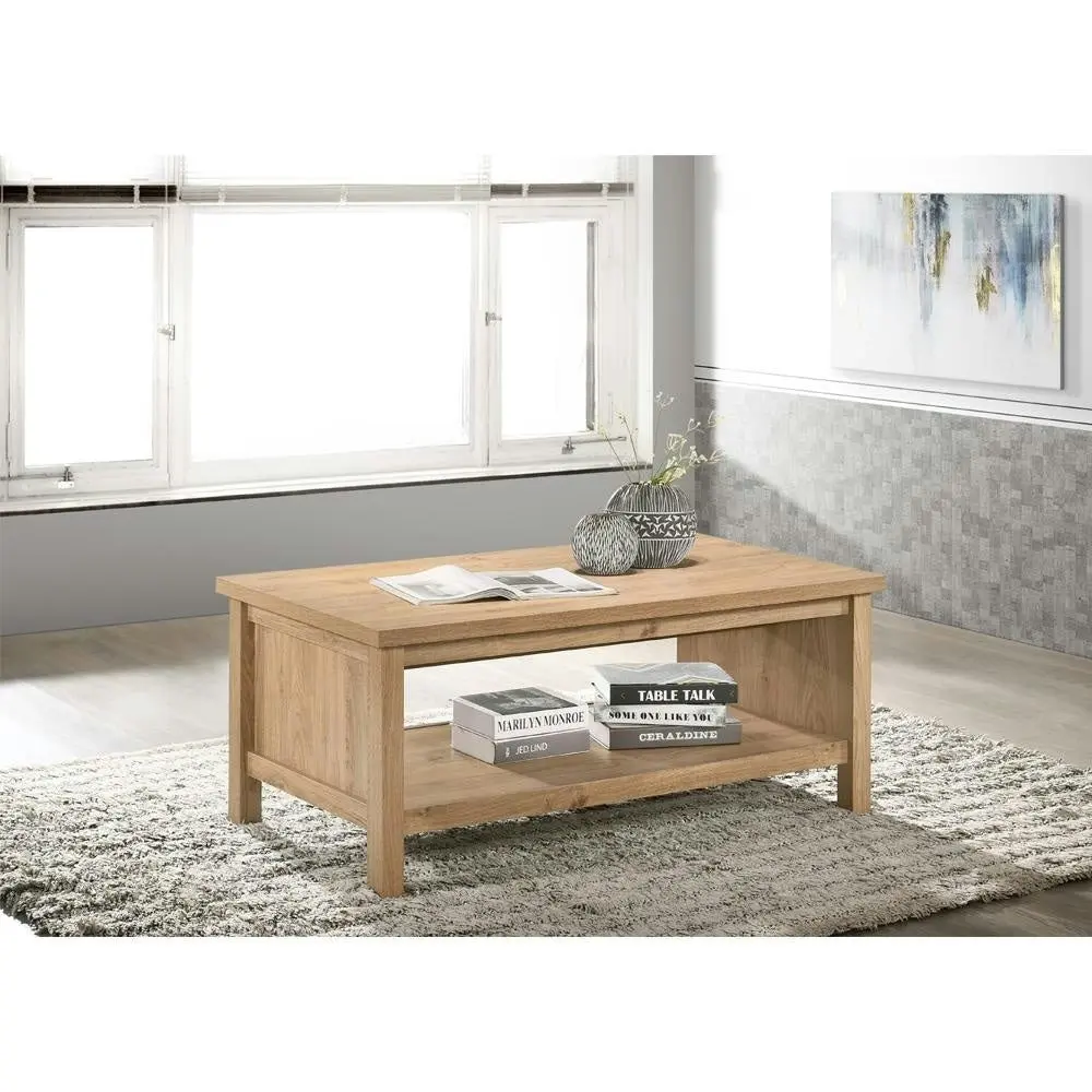 Design Square Kayle Open Shelf Modern Classic Scandinavian Rectangular Coffee Table - Oak