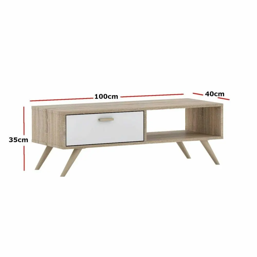 Abby Scandinavian Coffee Table - Oak & White