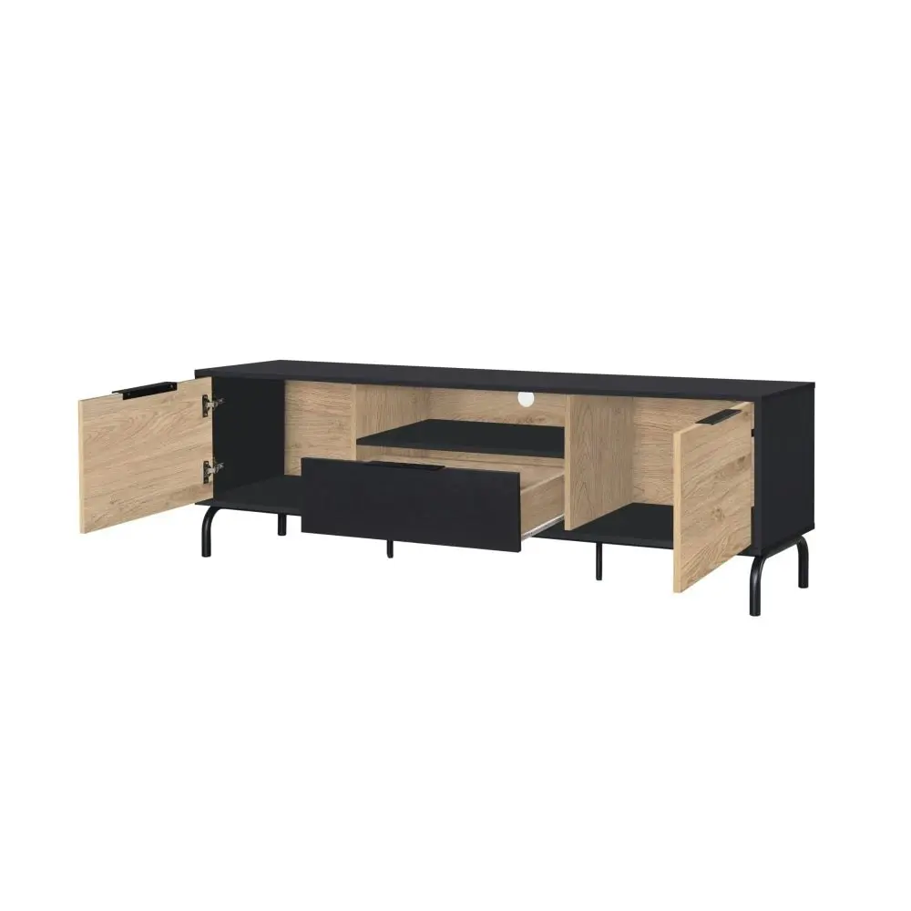 Madden Scandinavian Wooden Lowline Entertainment Unit TV Stand 1.6m - Oak & Black