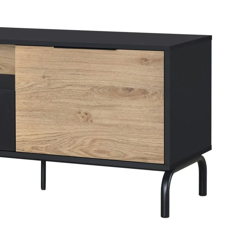 Madden Scandinavian Wooden Lowline Entertainment Unit TV Stand 1.6m - Oak & Black