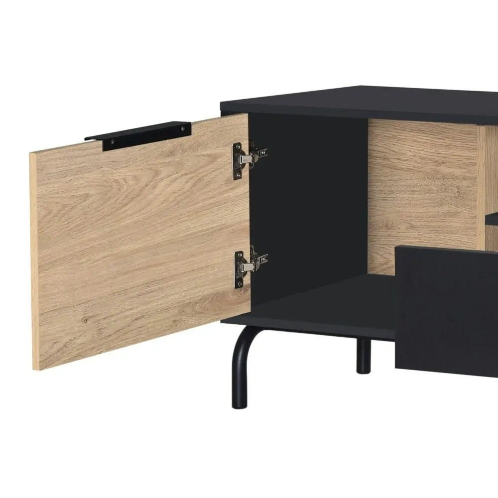 Madden Scandinavian Wooden Lowline Entertainment Unit TV Stand 1.6m - Oak & Black