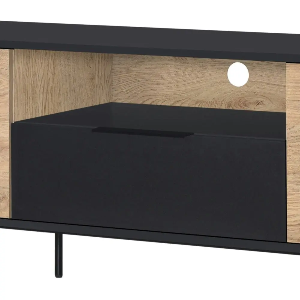 Madden Scandinavian Wooden Lowline Entertainment Unit TV Stand 1.6m - Oak & Black