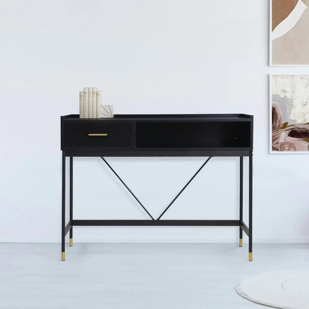 Maestro Furniture Alcone Hallway Console Hall Wooden Table W/ Gold Accents - Satin Black