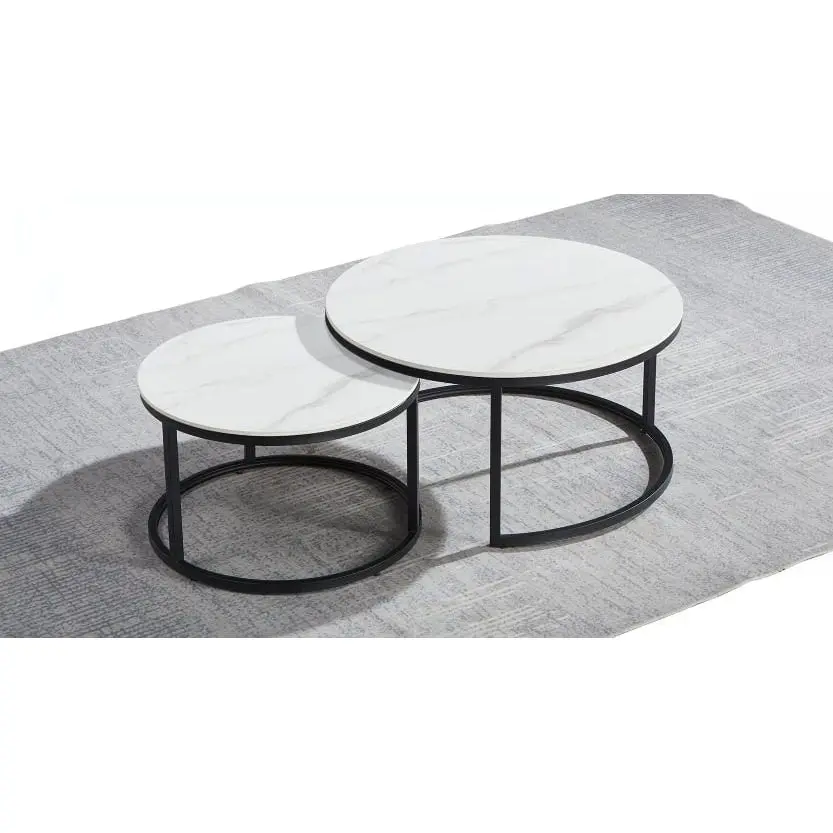 Our Home Emery Round Nesting Sintered Stone Coffee Table - Black & White