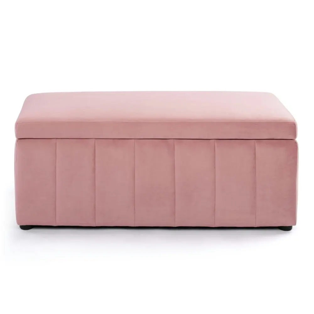 Design Square Lumine Velvet Storage Ottoman Box Bench Foot Stool - Pink