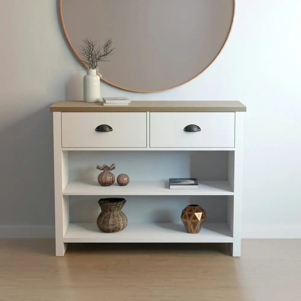 Design Square Ari Modern Hall Console Hallway Table - Oak & White