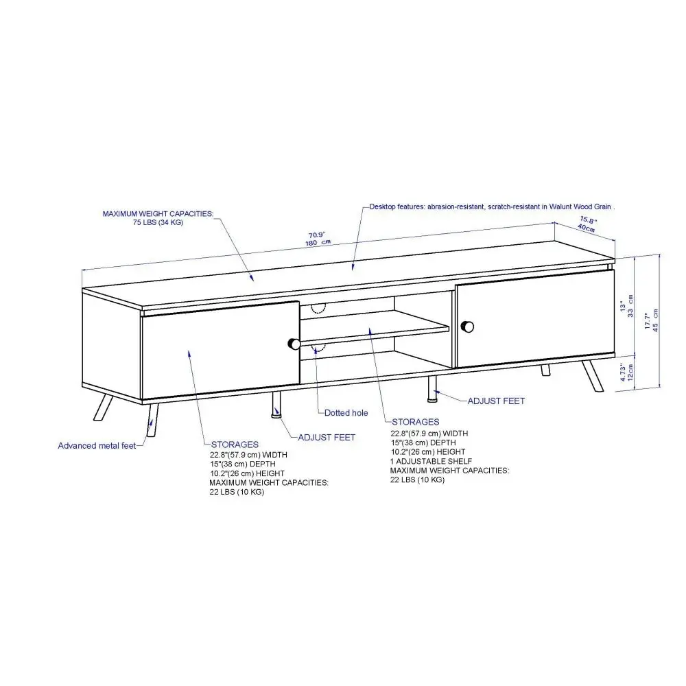 Maestro Furniture Day Modern Lowline TV Stand Entertainment Unit 1.8m Storage Cabinet - Walnut