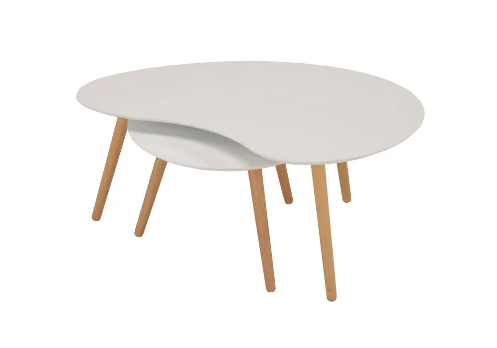 6IXTY Art Curved Modern Scandinavian Wooden Coffee Table - White