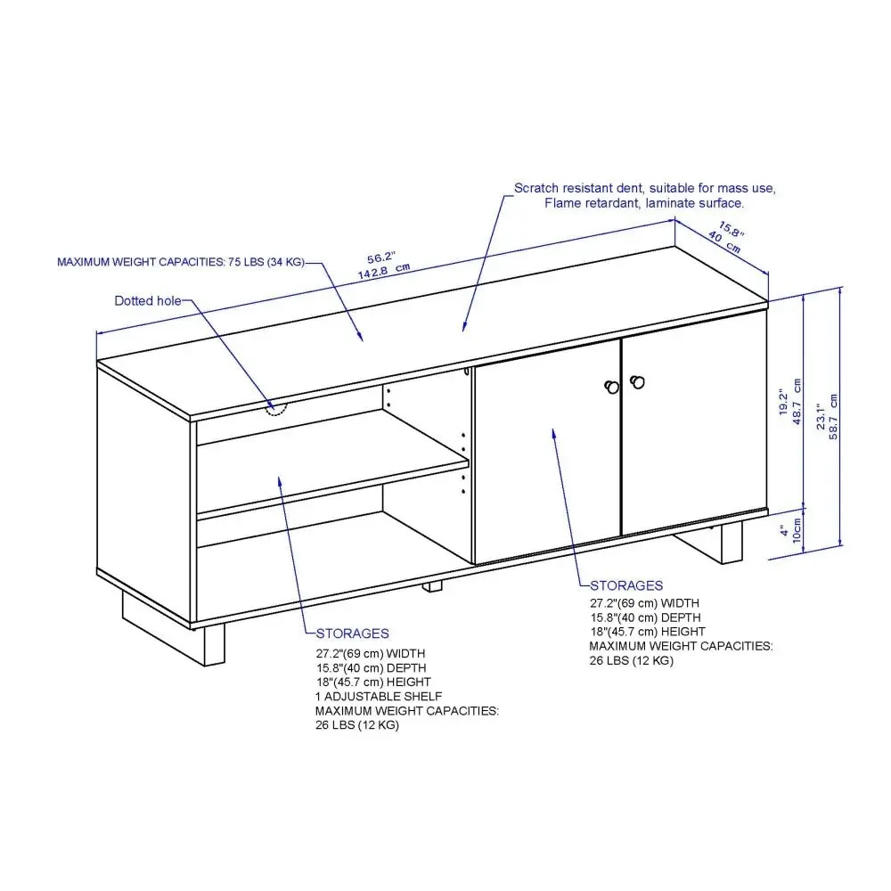 Maestro Furniture Alicia Compact Lowline 2 Doors Entertainment Unit TV Stand - White Oak