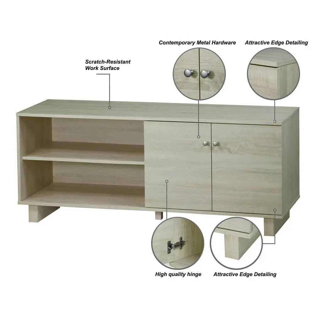 Maestro Furniture Alicia Compact Lowline 2 Doors Entertainment Unit TV Stand - White Oak