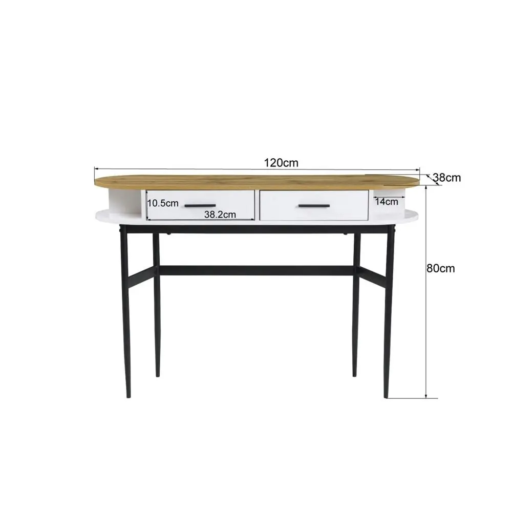 Maestro Furniture Polish 2-Drawers Hallway Console Hall Table W/ Open Compartments - White/Natural