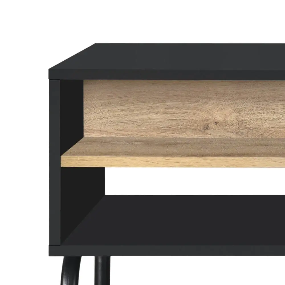 Madden Scandinavian Wooden Open Shelf Coffee Table - Oak & Black