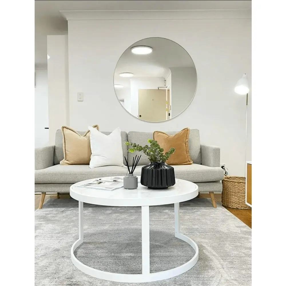 HomeStar Set of 2 Leonardo Nesting Marble Round Coffee Table Metal Frame - White