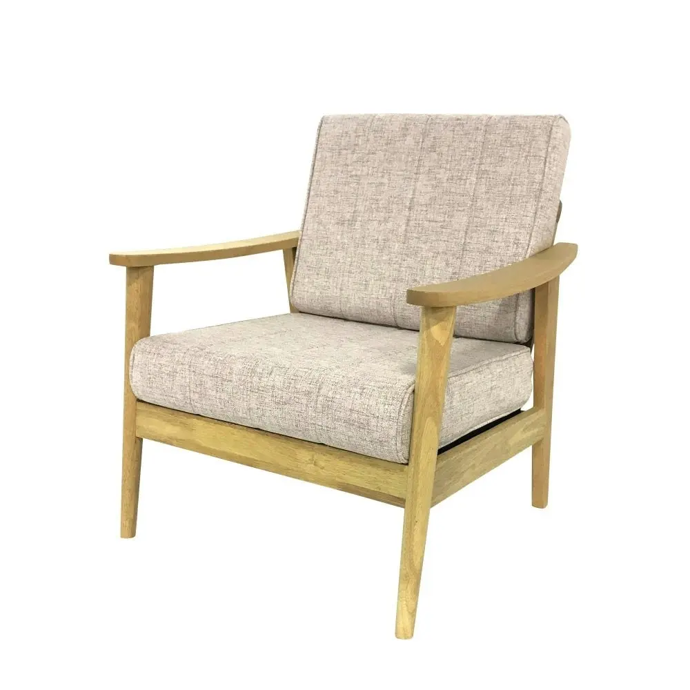 6IXTY Mia Scandinavian Fabric Accent Armchair Wooden Frame - Light Dusk