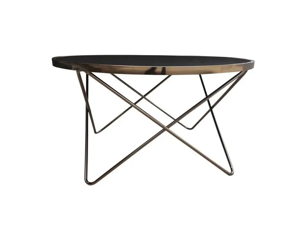 6IXTY Champagne Modern Scandinavian Round Coffee Table - 85cm - Tempered Glass Top