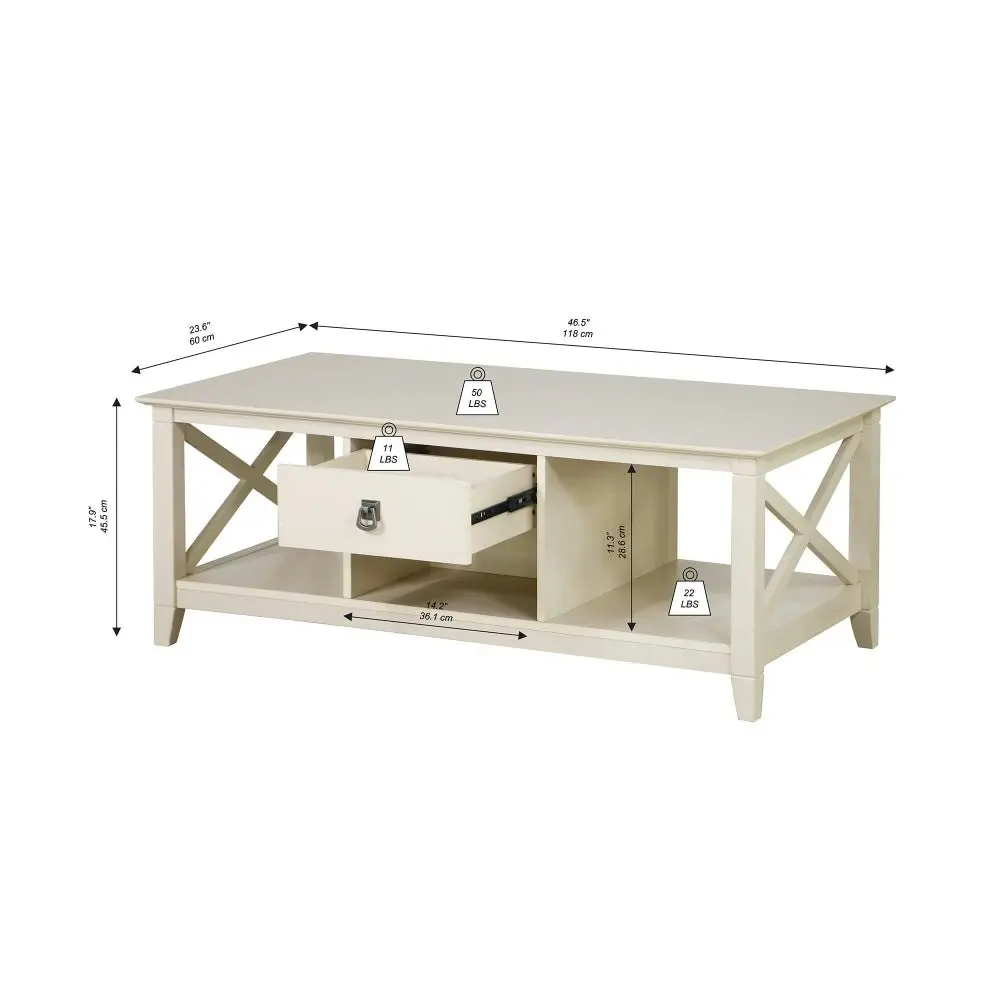 Maestro Furniture Lorrel Modern Minimalist Rectangular Wooden Coffee Table - Antique white