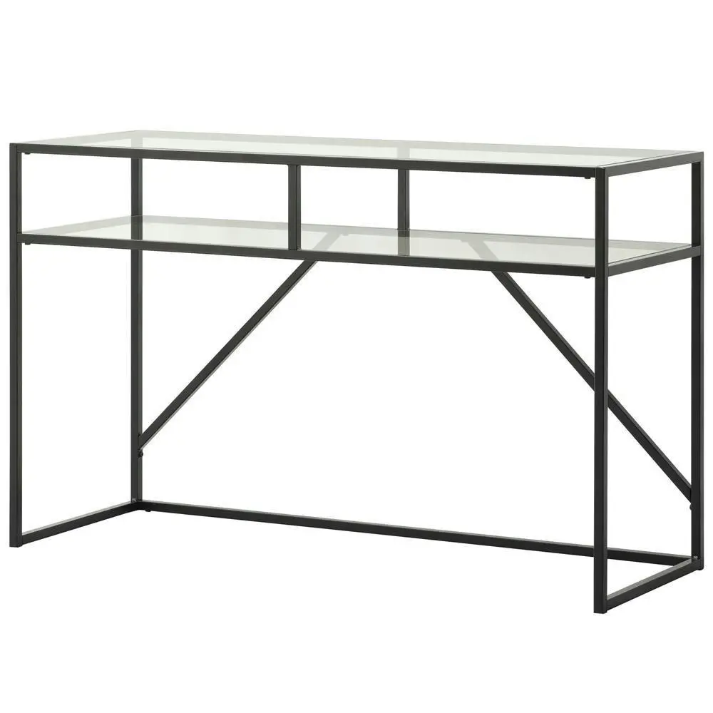 Design Square Diego Tempered Glass Console Hall Table Metal Frame - Black