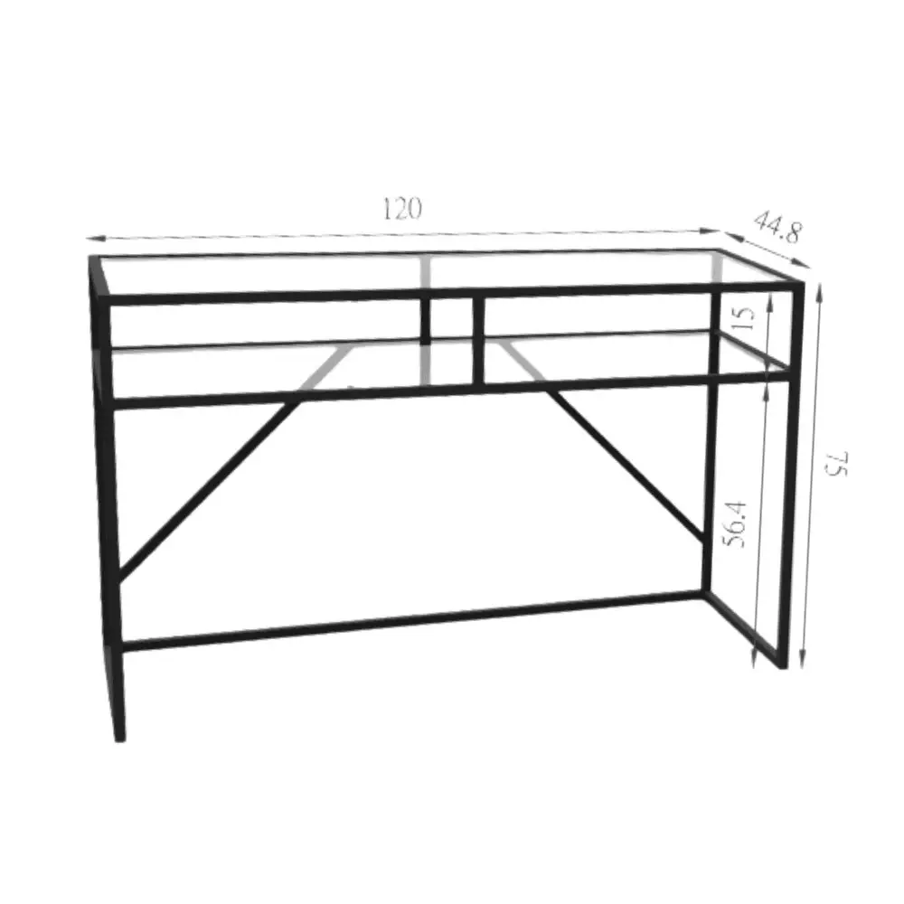 Design Square Diego Tempered Glass Console Hall Table Metal Frame - Black