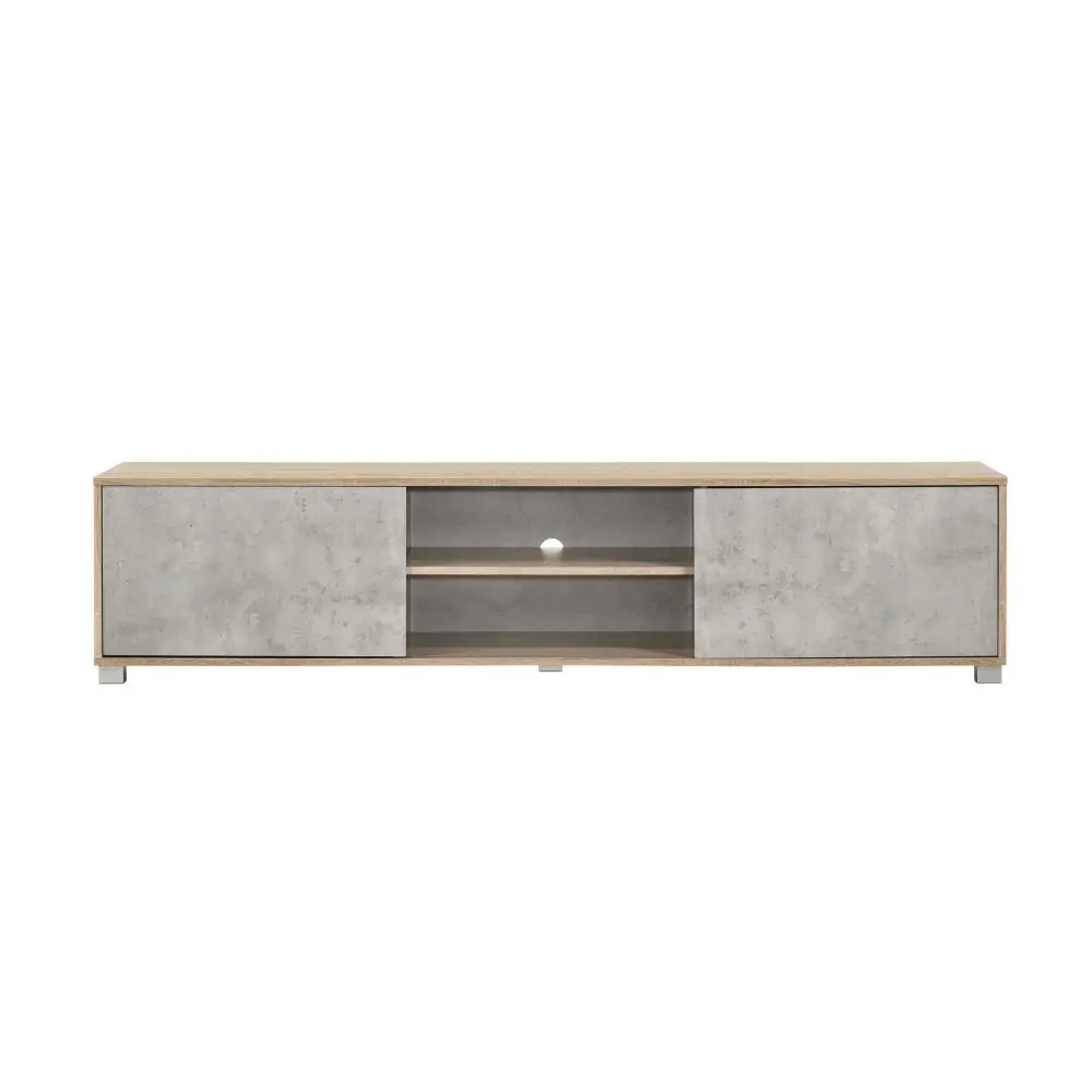 Design Square Calliope Lowline TV Stand Entertainment Unit W/ 2-Doors Storage Cabinet - Oak/Grey