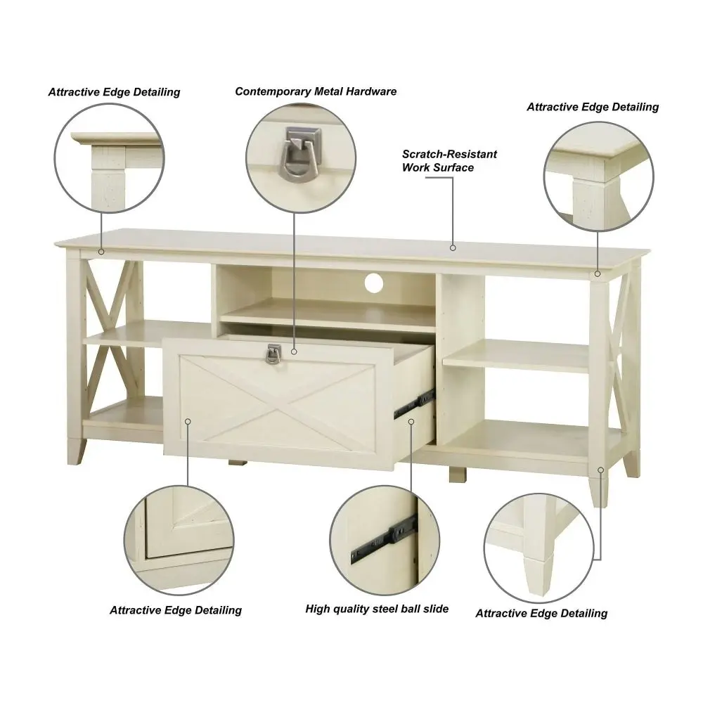 Maestro Furniture Lorrel Modern TV Stand Entertainment Unit Storage Cabinet - Antique White