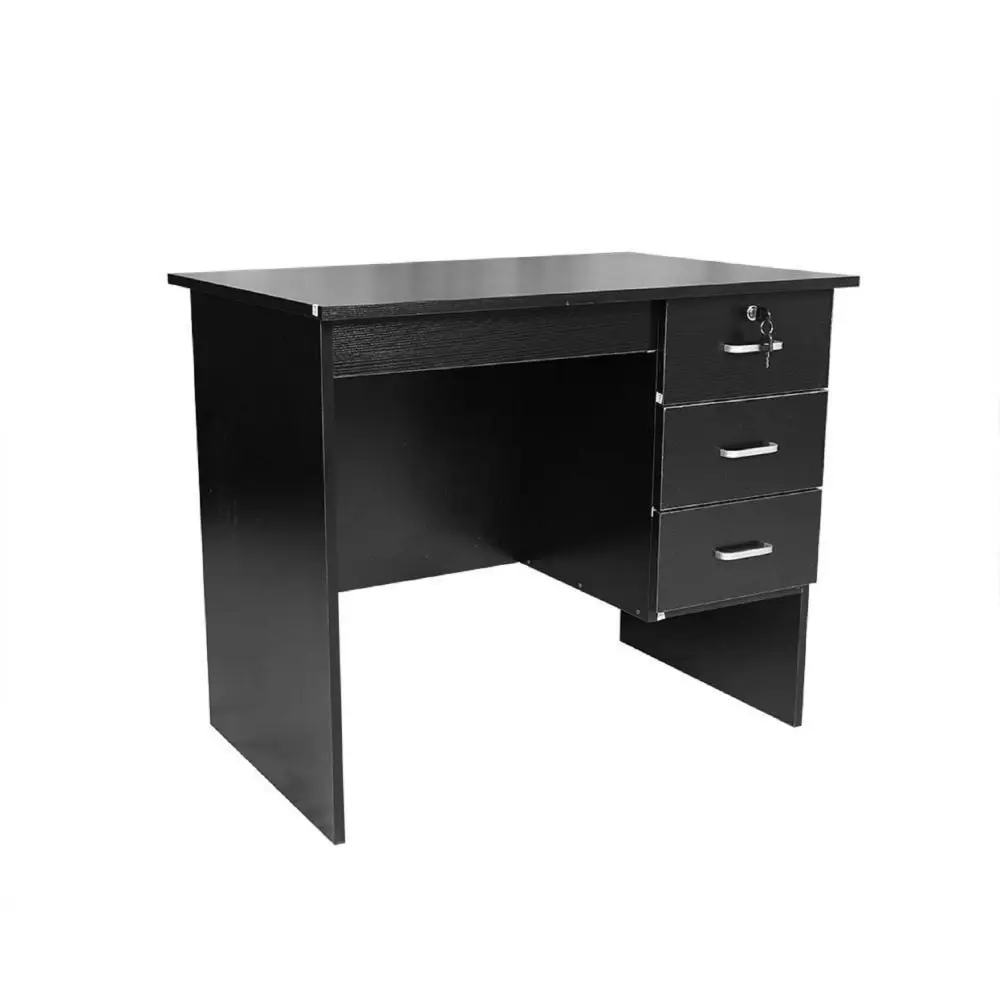 Design Square Modern Office Writing Study Desk 90cm W/ 3-Drawers - Black