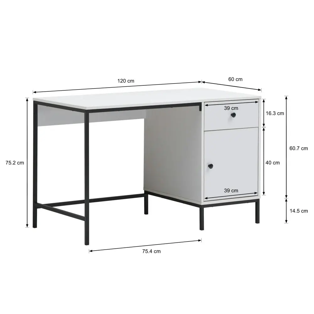 Design Square Urbano Work Computer Home Office Desk W/ 1-Door 1-Drawer  - White/Black