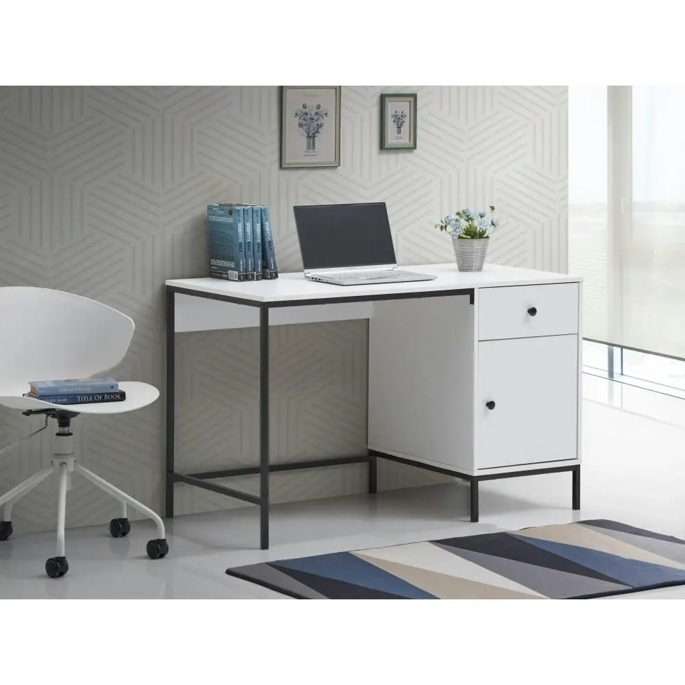 Design Square Urbano Work Computer Home Office Desk W/ 1-Door 1-Drawer  - White/Black