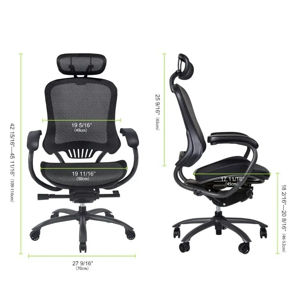 Maestro Furniture Lopez Adjustable Mesh Ergonomic Office Executive Computer Chair W/ Headrest - Black