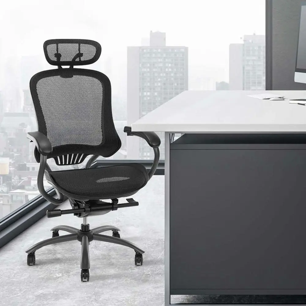 Maestro Furniture Lopez Adjustable Mesh Ergonomic Office Executive Computer Chair W/ Headrest - Black