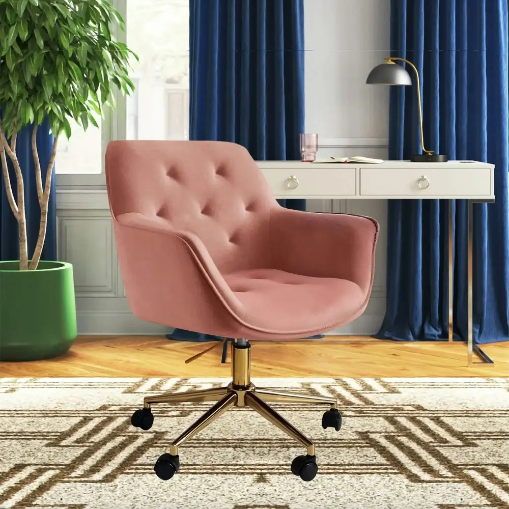 HomeStar Chifley Velvet Fabric Modern Office Computer Task Desk Chair - Pink