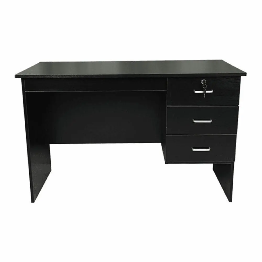 Design Square Modern Office Writing Study Computer Desk Table 120cm W/ 3-Drawers - Black