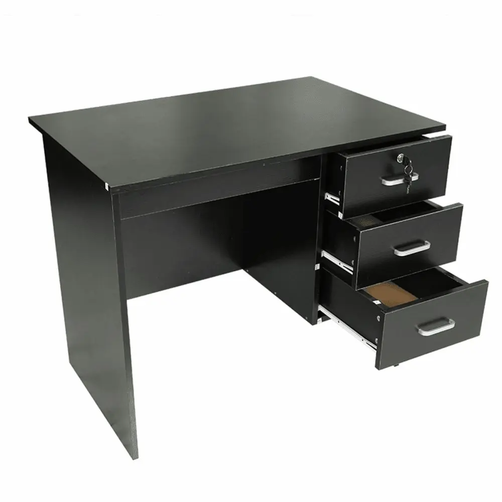 Design Square Modern Office Writing Study Computer Desk Table 120cm W/ 3-Drawers - Black