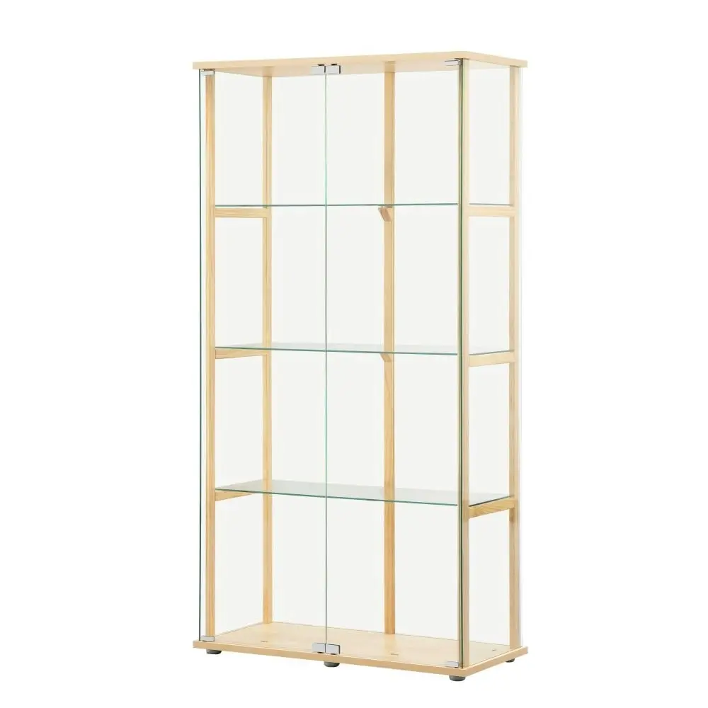 Design Square Jude 4-Tier Glass Display Shelf Storage Cabinet W/ 2-Doors - Beech