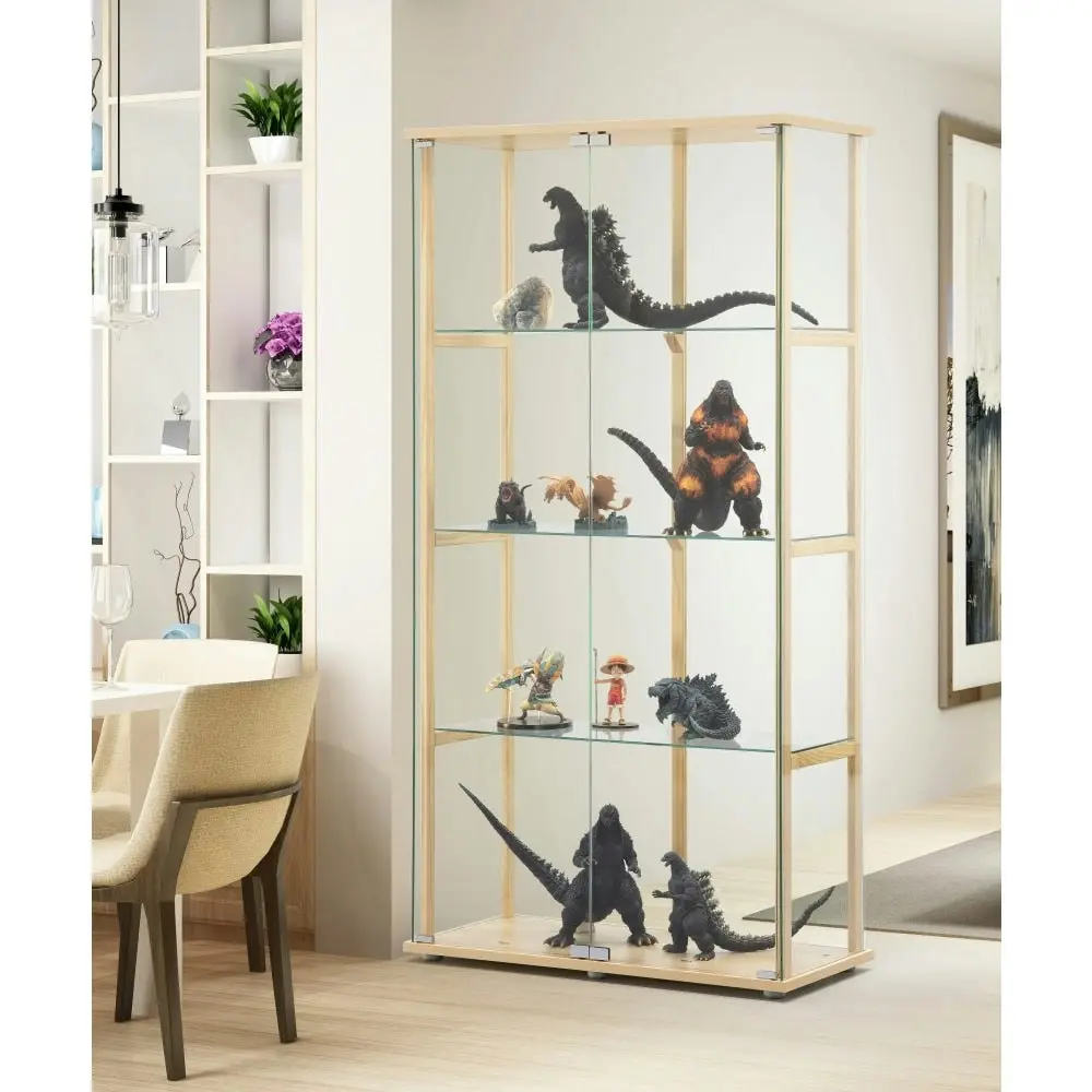 Design Square Jude 4-Tier Glass Display Shelf Storage Cabinet W/ 2-Doors - Beech