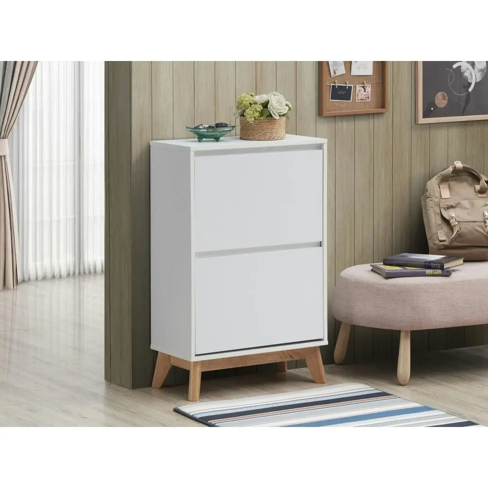 Design Square Audrey Modern Scandinavian 2-Doors Shoe Cabinet Storage - White