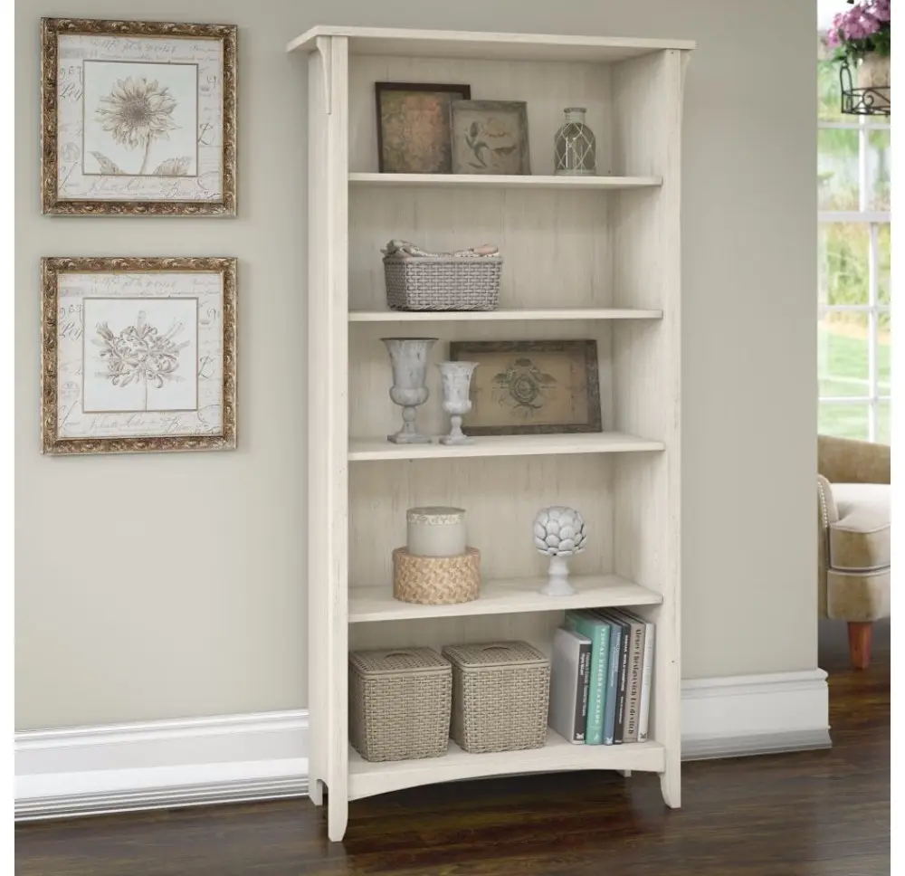 Maestro Furniture Salinas Stockton 5 Shelf Bookcase Display Storage Cabinet - Antique White