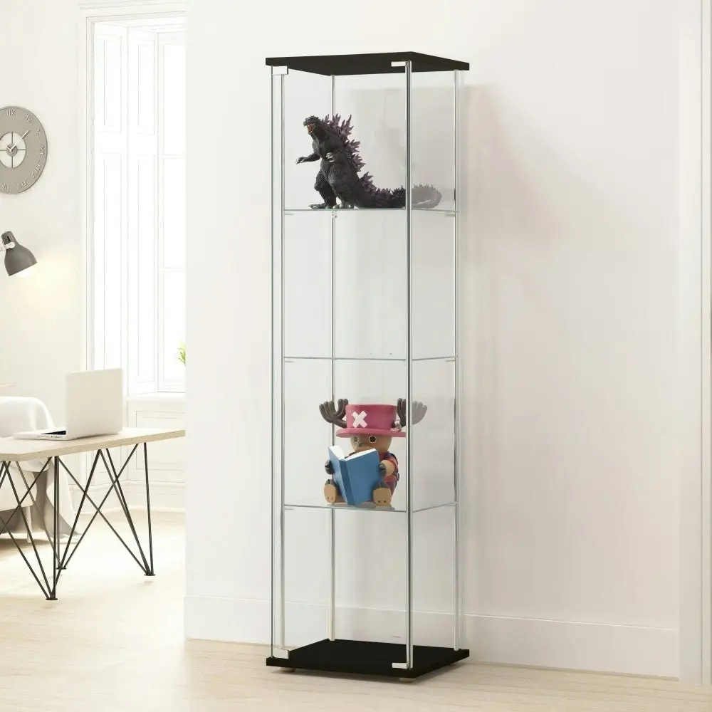 Design Square Jude 4-Tier Glass Display Shelf Storage Cabinet - Glass/Black