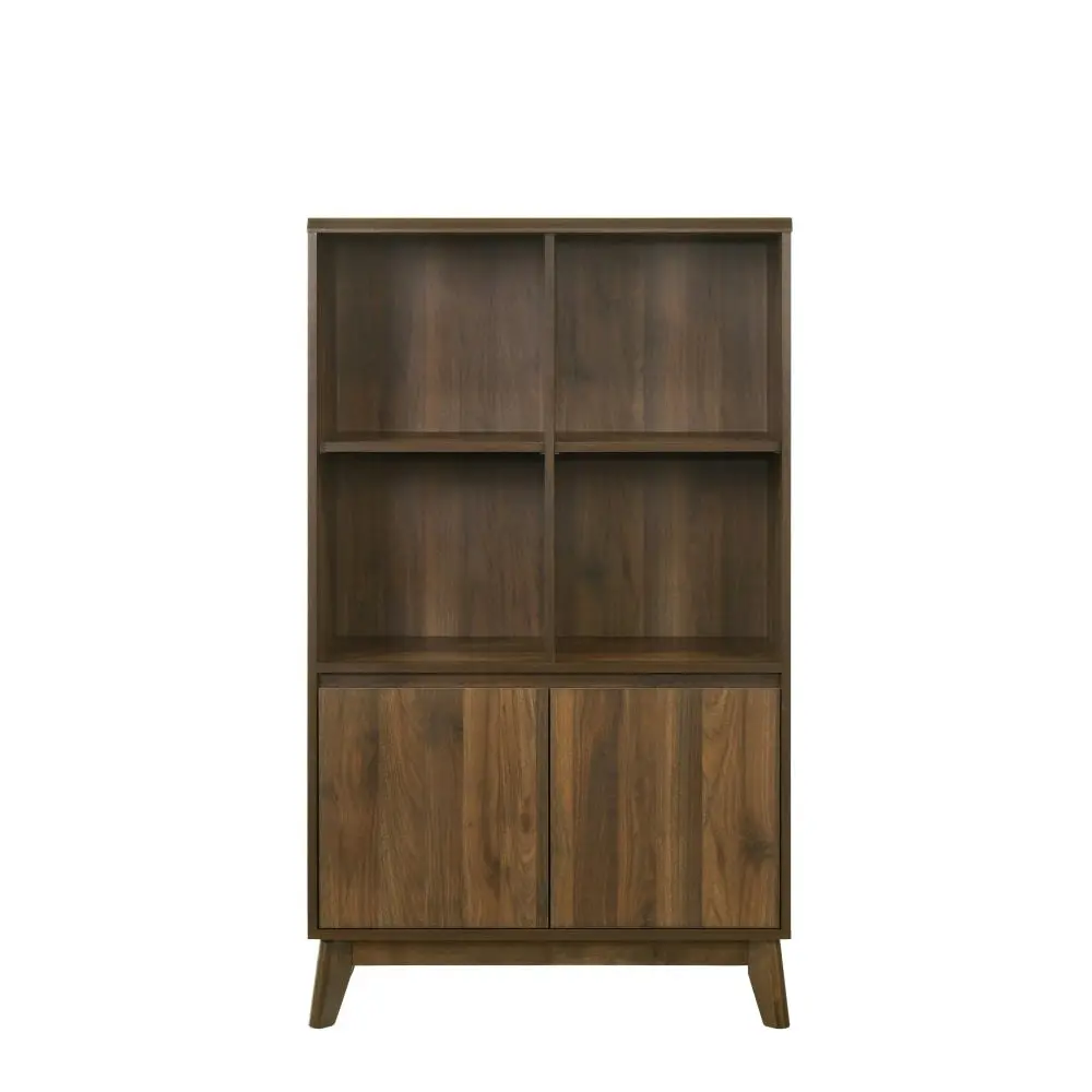 Design Square Audrey Modern Scandinavian 3-Tier Bookcase W/ 2-Doors - Walnut